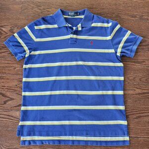 Ralph Lauren Golf Shirt Men Sz XL Yellow blue Striped Stretch Cotton Pony Logo